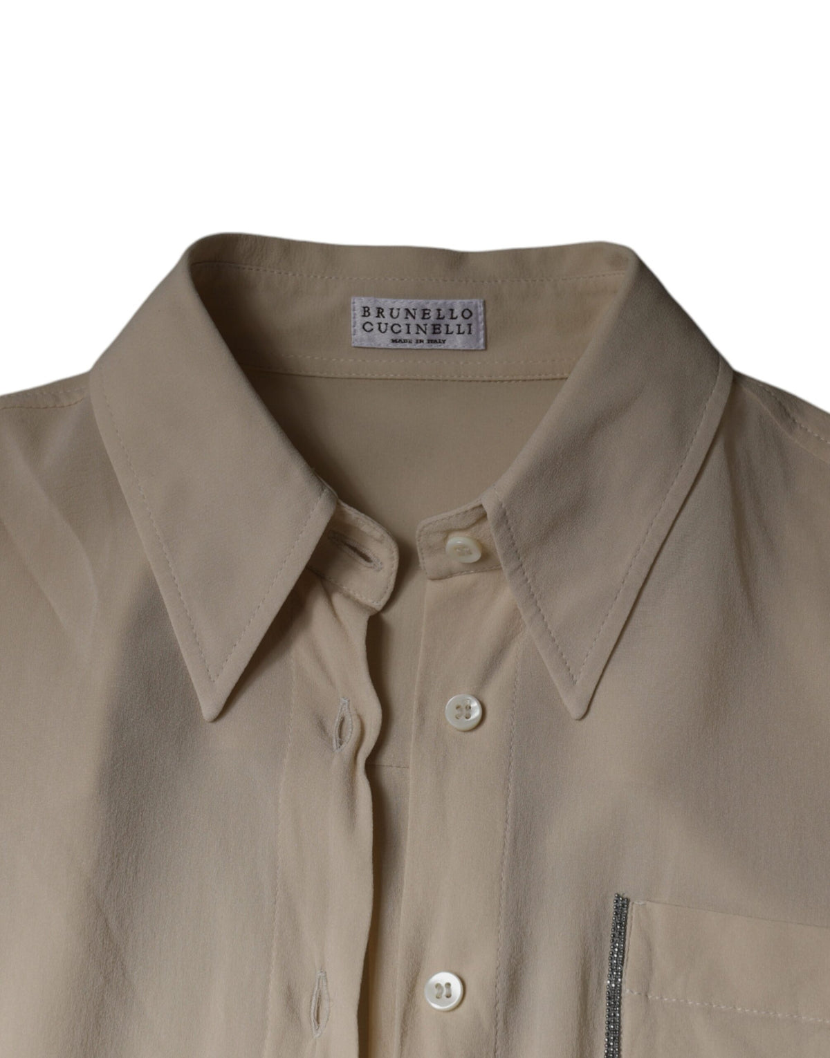 Brunello Cucinelli Beige Silk Blend Collared Button Down Women's Top (Pre-Owned)