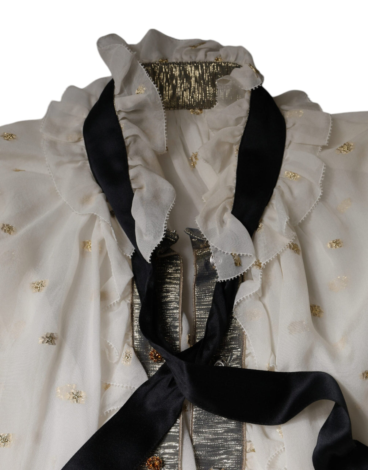 Dolce & Gabbana Off White Silk Blend Ascot Collar Blouse Women's Top (Pre-Owned)