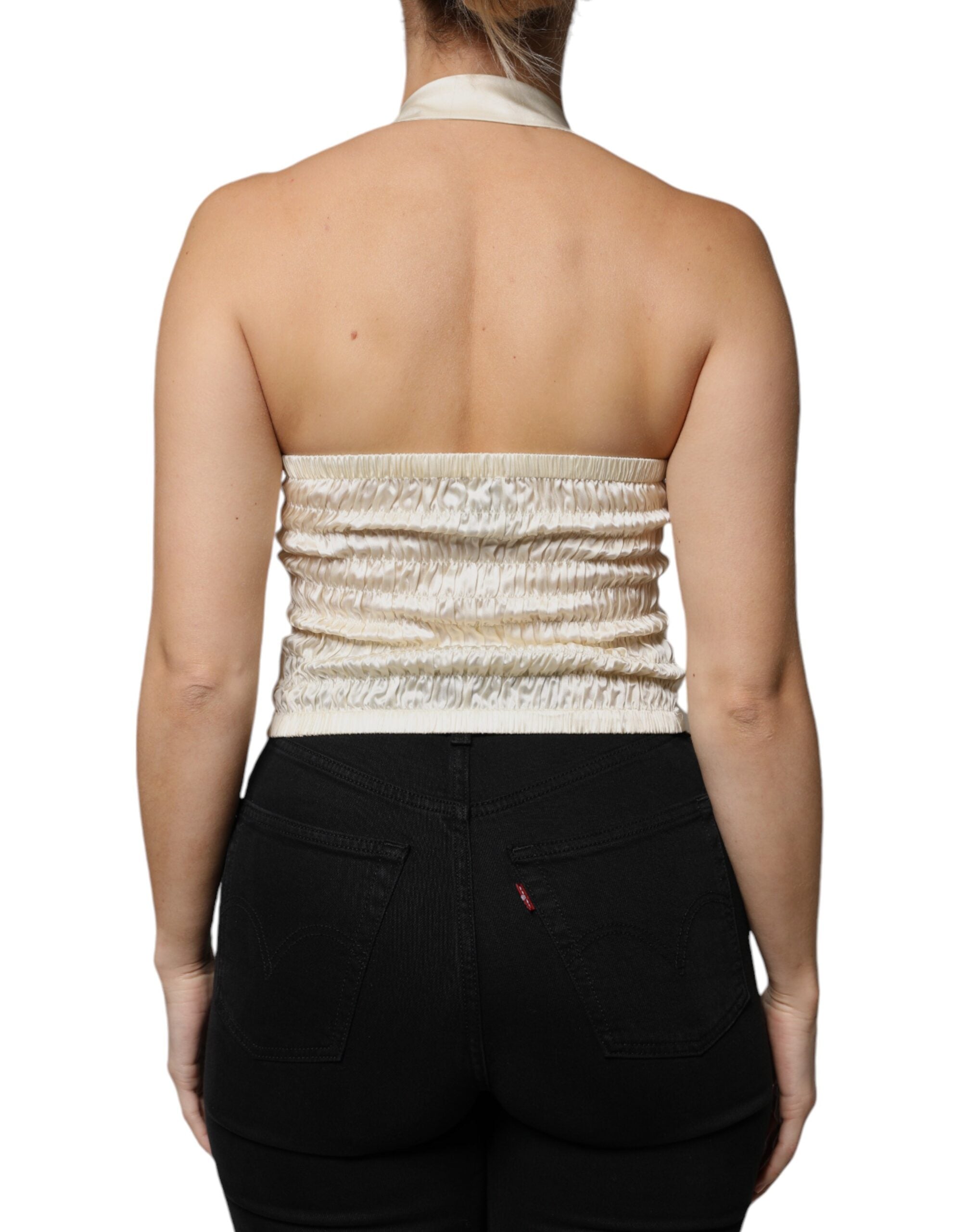 L'Autre Chose Off White Silk Sleeveless Buttoned Halter Women's Top (Pre-Owned)