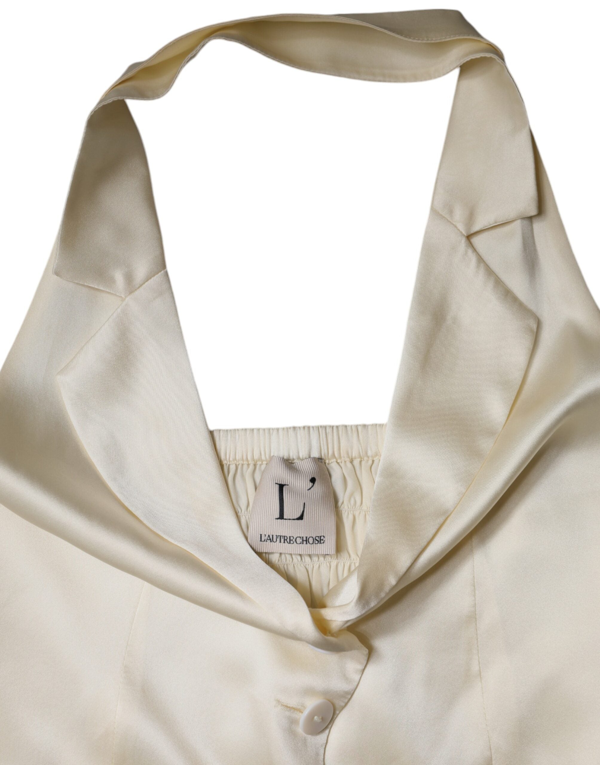 L'Autre Chose Off White Silk Sleeveless Buttoned Halter Women's Top (Pre-Owned)