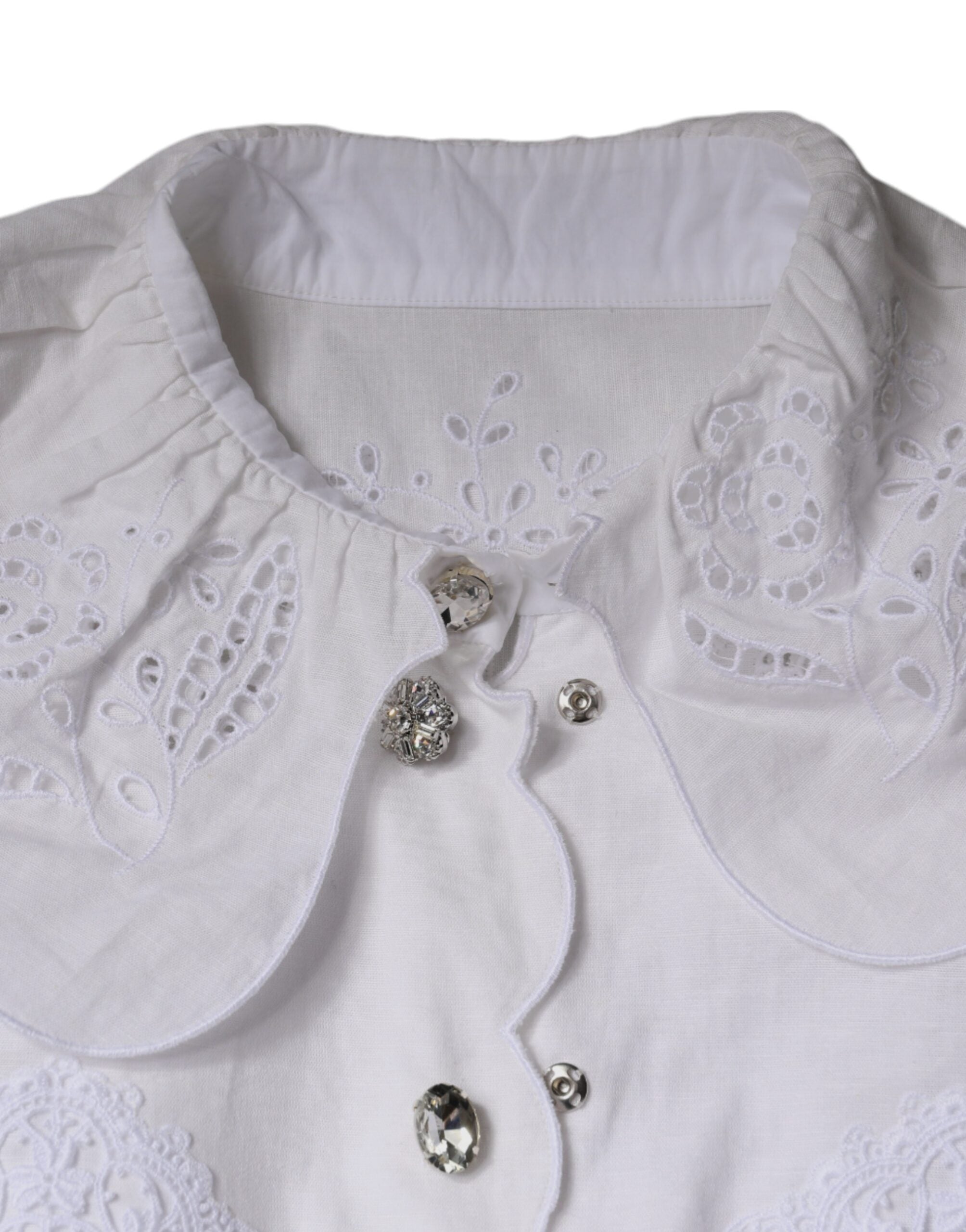 Dolce & Gabbana White Cotton Lace Trim Collared Blouse Women's Top (Pre-Owned)