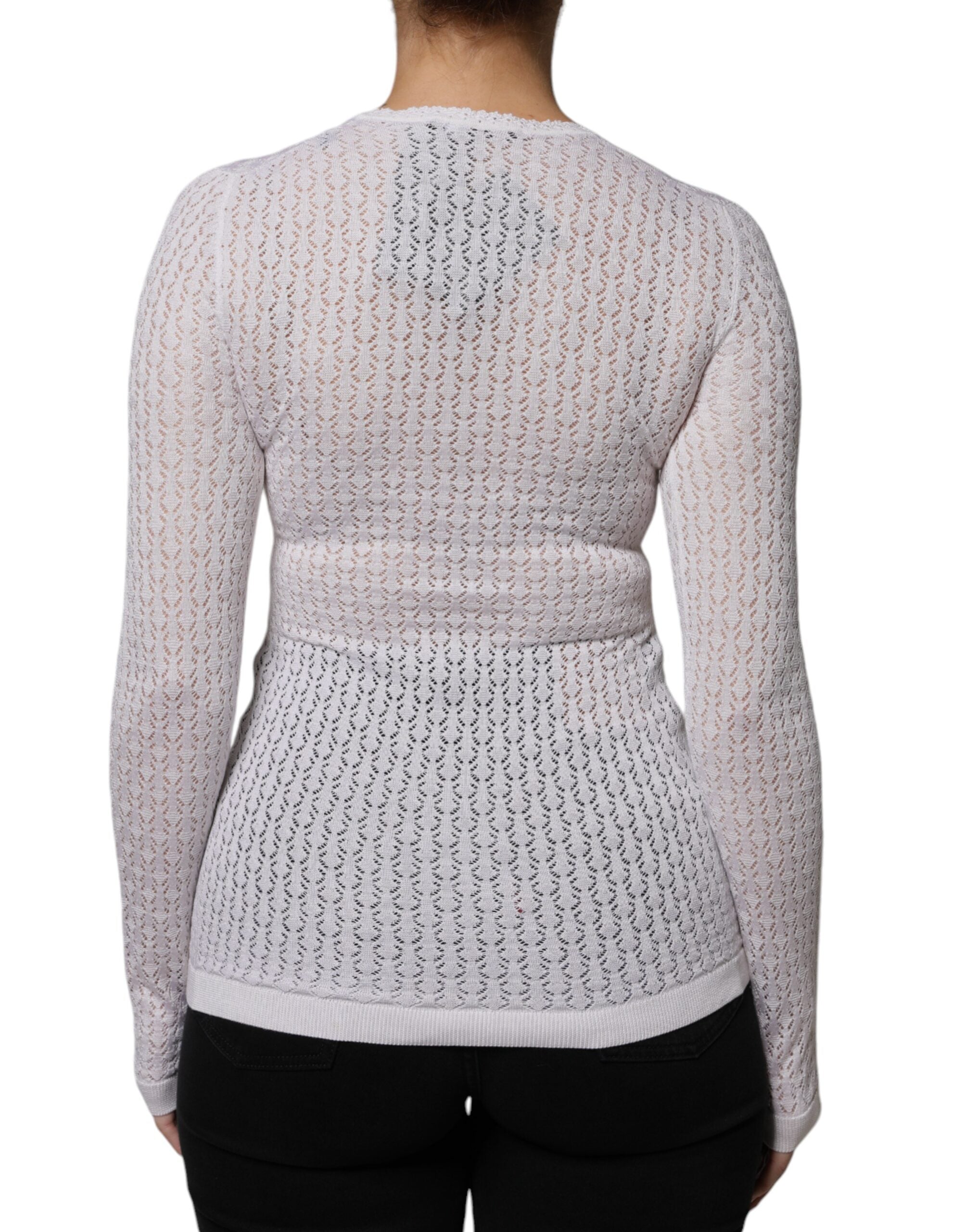 Dolce & Gabbana White Silk Button Down Cardigan Women's Sweater (Pre-Owned)