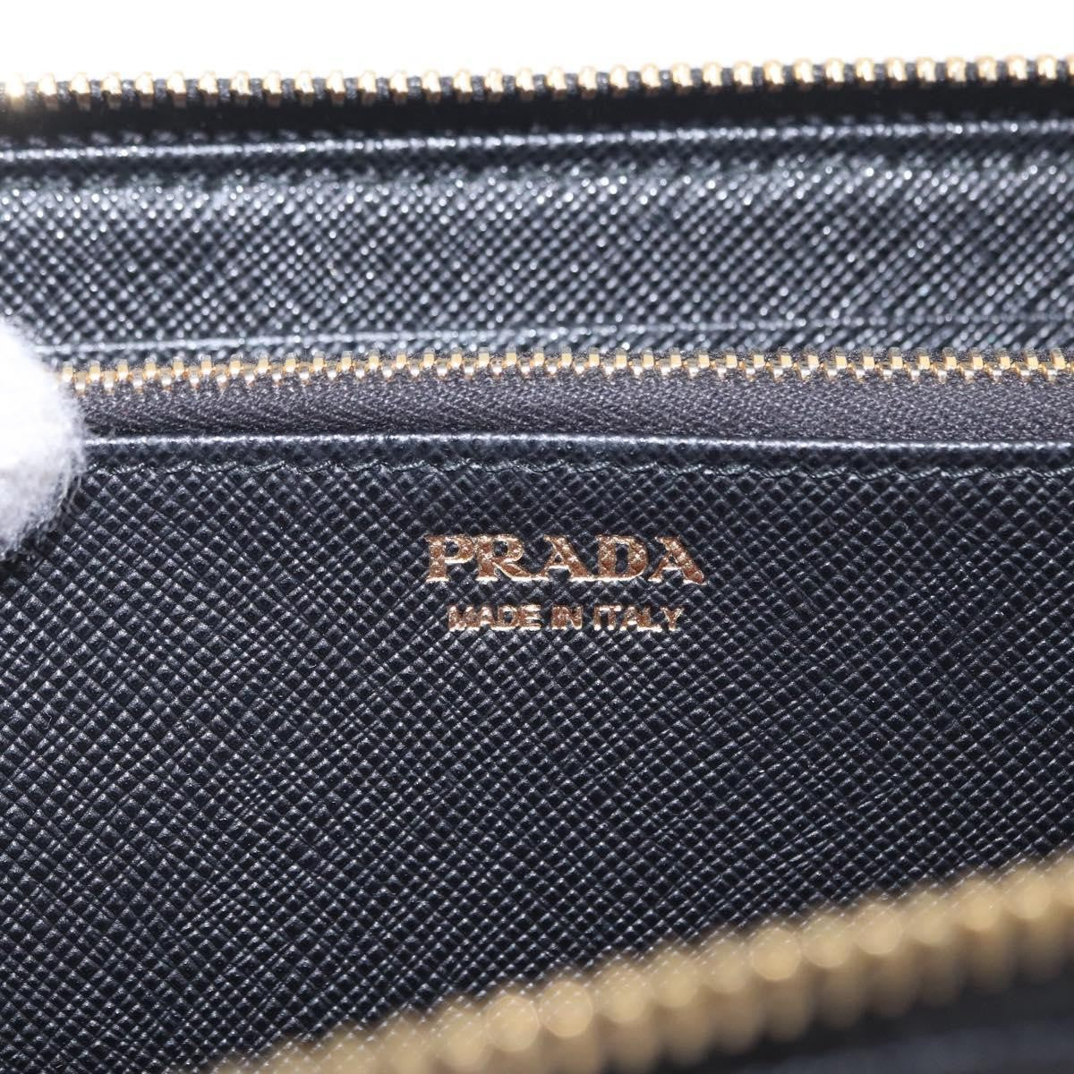 Prada Zip Around Tab Saffiano Leather Black Leather Wallets Accessory (Pre-Owned)