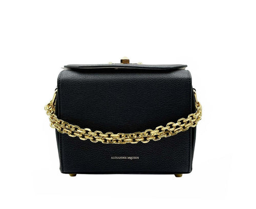 Alexander McQueen Women's Black Leather Box 19 With Gold Hardware Crossbody Bag