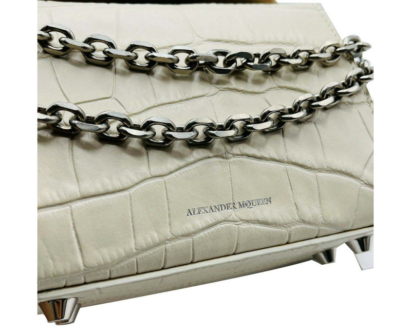 Alexander McQueen Women's Off White Crocodile Embossed Box 16 Crossbody Bag