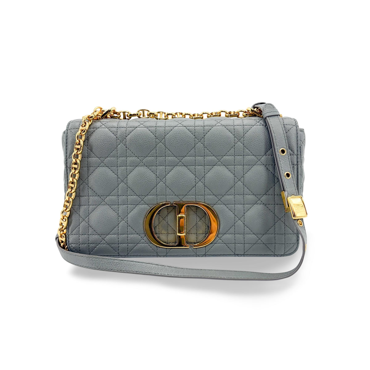 Christian Dior Caro Bag Lucky Star Studded Macrocannage Calfskin Gray Leather Handbag (Pre-Owned)