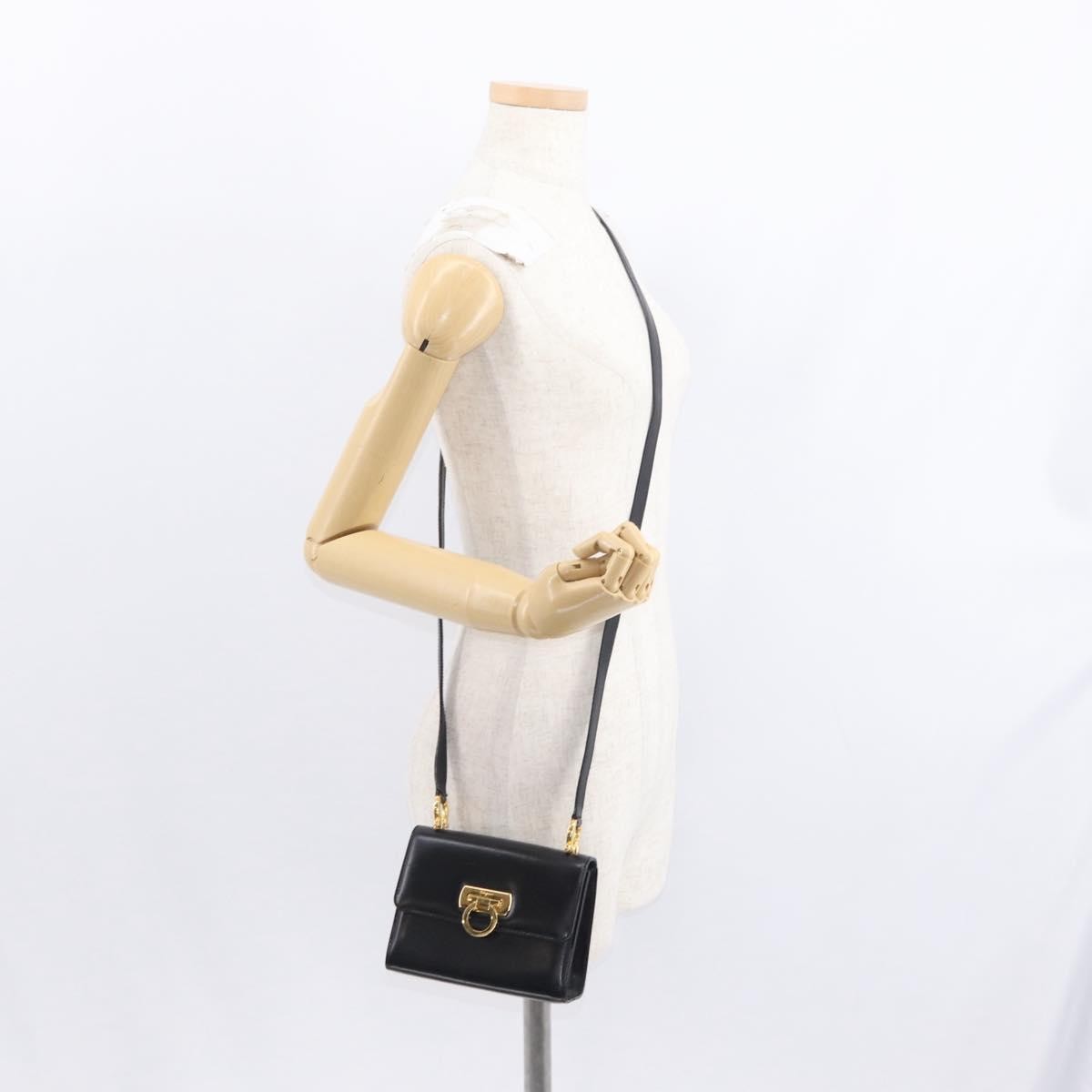 Salvatore Ferragamo Gancini Flap Leather Black Leather Shoulder Bag Bag (Pre-Owned)