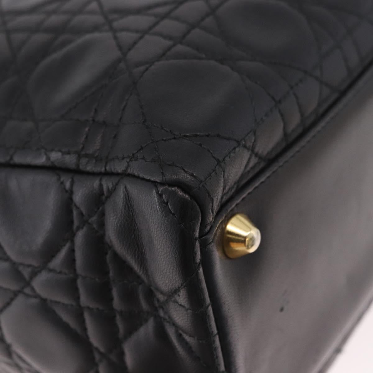 Christian Dior Vintage Lady Dior Leather Black Leather Handbag (Pre-Owned)