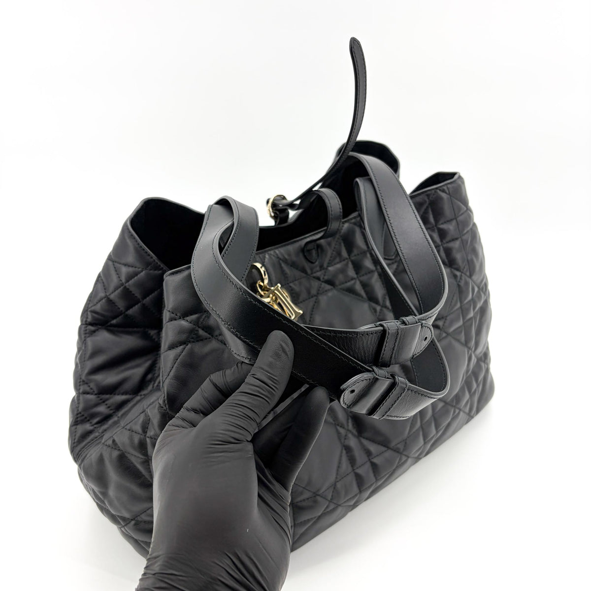 Christian Dior Toujours Macrocannage Quilt Calfskin Black Leather Tote Bag Bag (Pre-Owned)