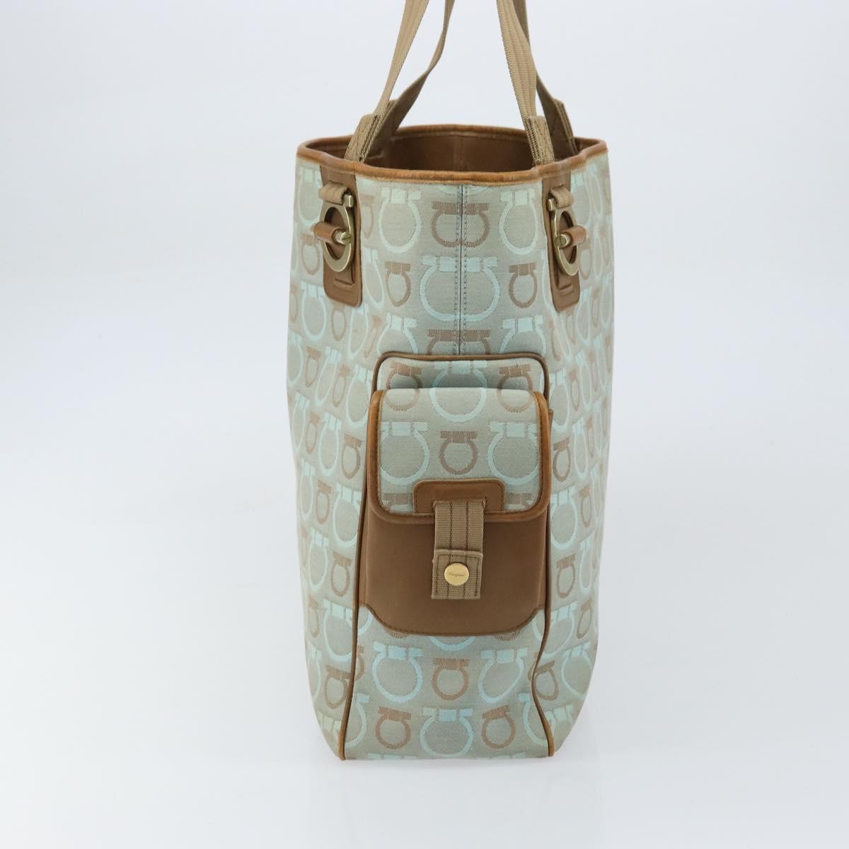 Salvatore Ferragamo Gancini Tote Gancini Canvas Blue Canvas Tote Bag Bag (Pre-Owned)
