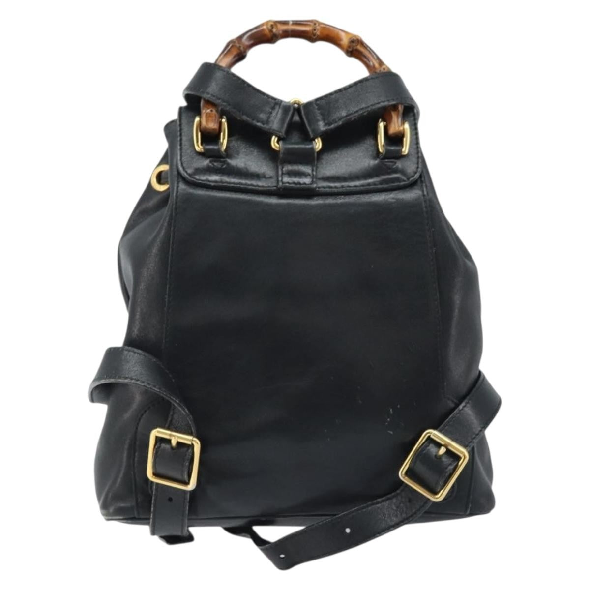 Gucci Vintage Bamboo Leather Black Leather Backpack Bag (Pre-Owned)