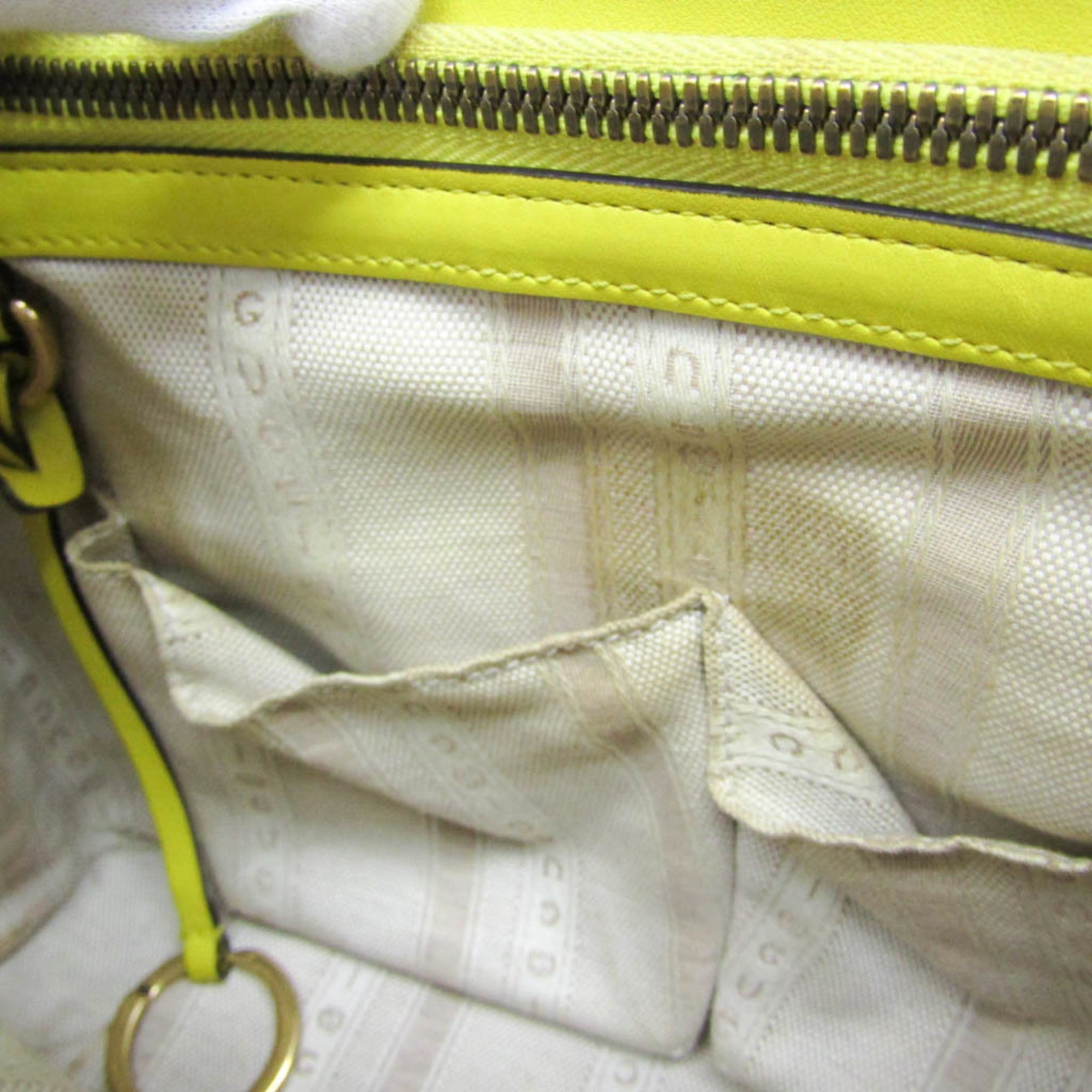 Gucci Bright Bit Convertible Tote Patent Leather Yellow Patent_Leather Handbag (Pre-Owned)