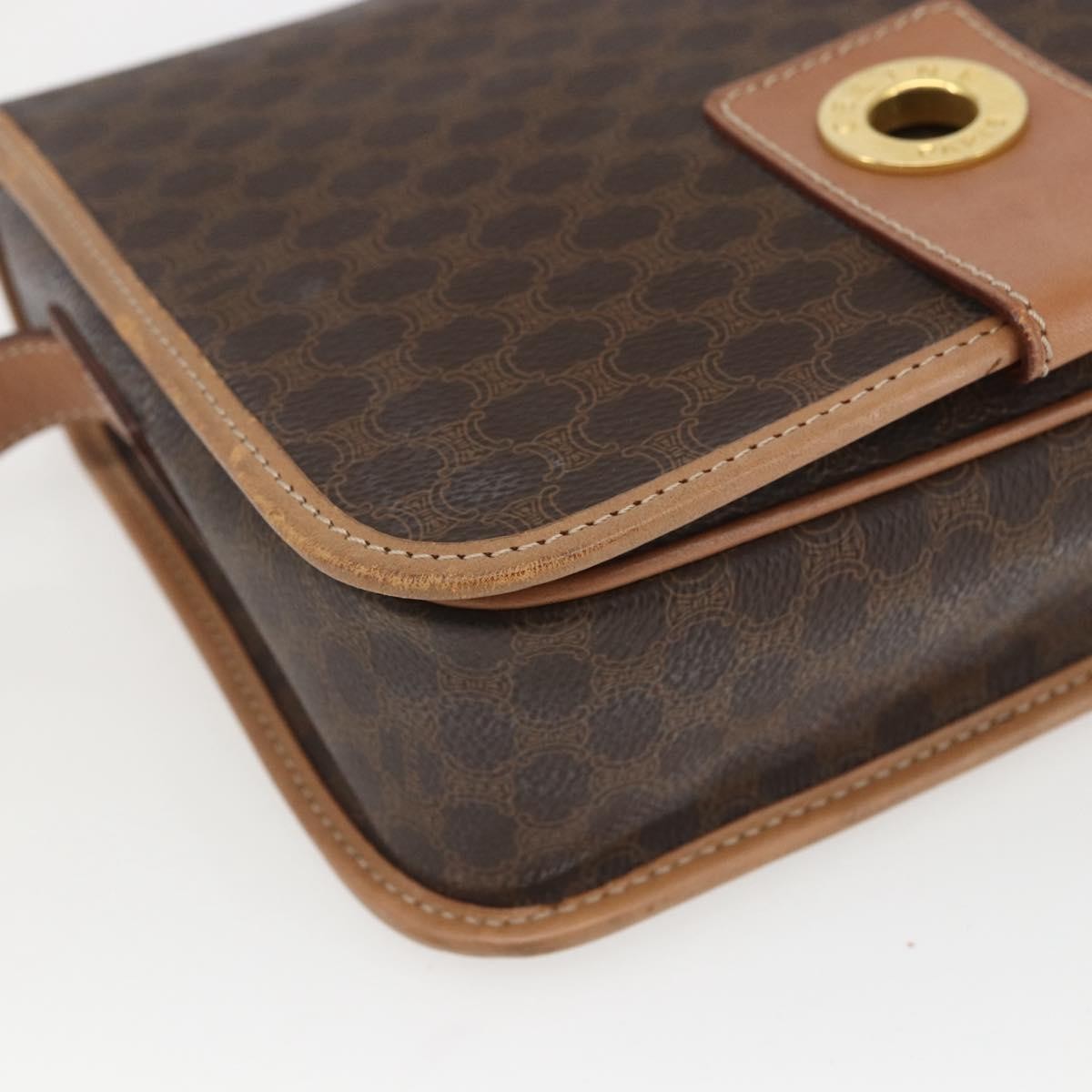 Celine Vintage Macadam Circle Logo Canvas And Leather Brown Canvas Shoulder Bag Bag (Pre-Owned)
