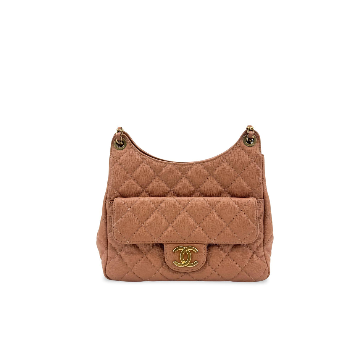 Chanel Wavy Cc Hobo Quilted Caviar Brown Leather Shoulder Bag Bag (Pre-Owned)