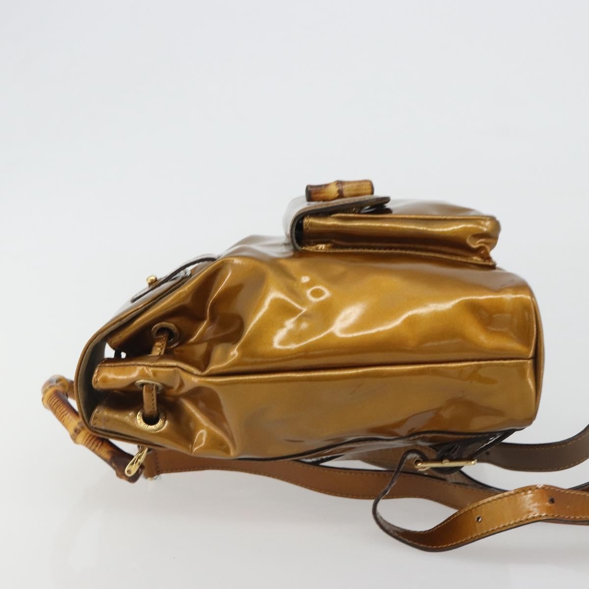 Gucci Vintage Bamboo Patent Gold Patent_Leather Backpack Bag (Pre-Owned)