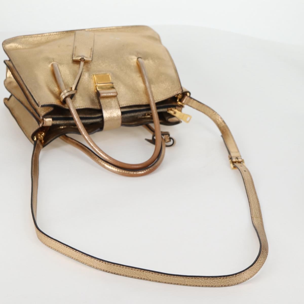 Miu Miu Madras Convertible Compartment Tote Leather Gold Leather Bag (Pre-Owned)