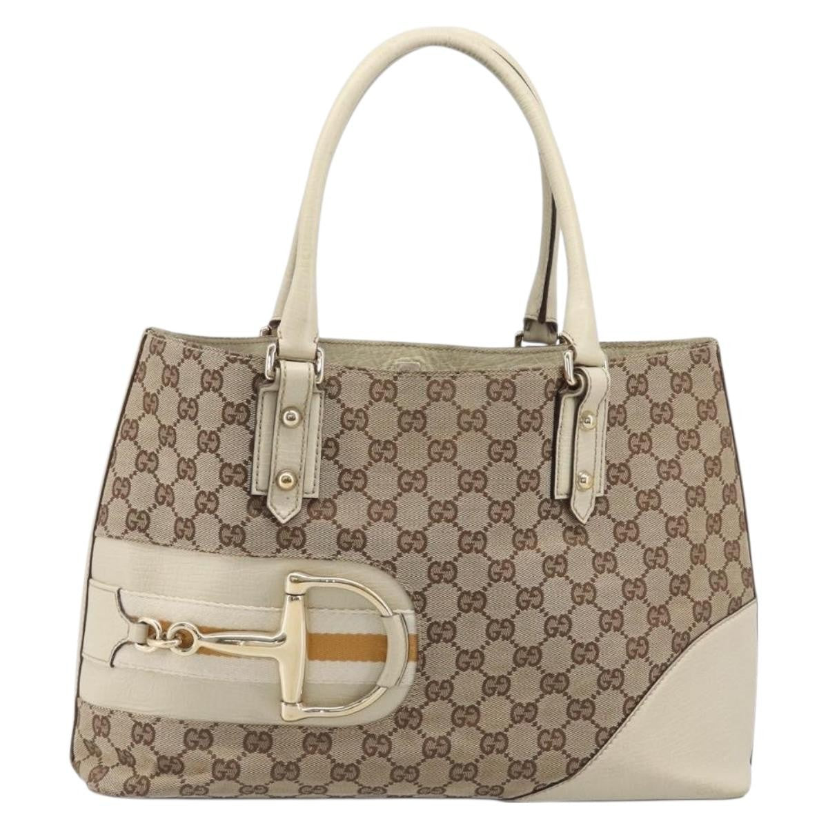 Gucci Horsebit Handle Gg Canvas Beige Canvas Tote Bag Bag (Pre-Owned)