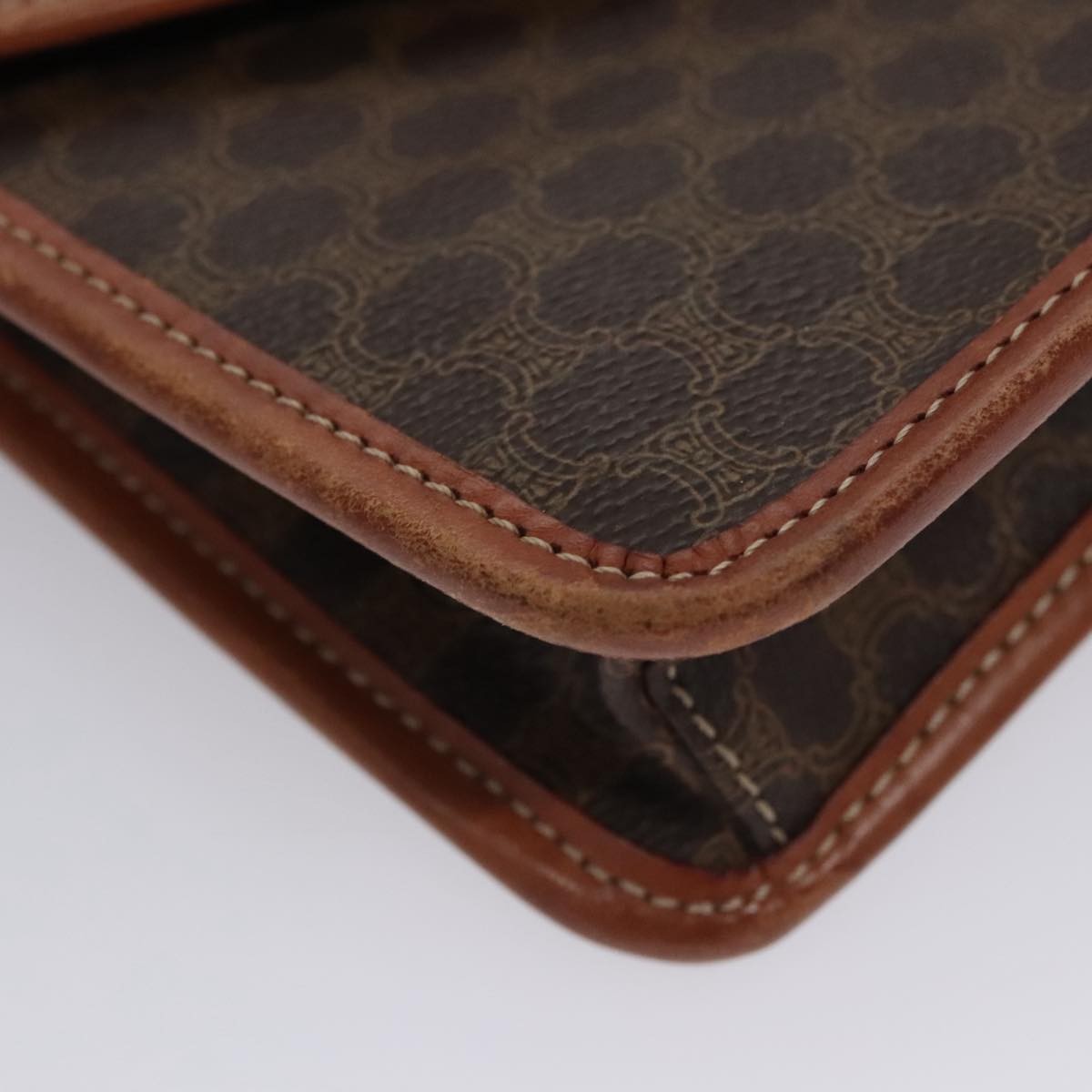 Celine Vintage Macadam Circle Logo Canvas And Leather Brown Canvas Shoulder Bag Bag (Pre-Owned)