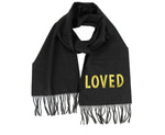 Gucci Women's Black Silk / Cashmere Long Scarf With Yellow Sequin "LOVED"