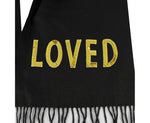 Gucci Women's Black Silk / Cashmere Long Scarf With Yellow Sequin "LOVED"