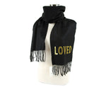 Gucci Women's Black Silk / Cashmere Long Scarf With Yellow Sequin "LOVED"