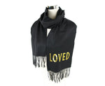 Gucci Women's Black Silk / Cashmere Long Scarf With Yellow Sequin "LOVED"