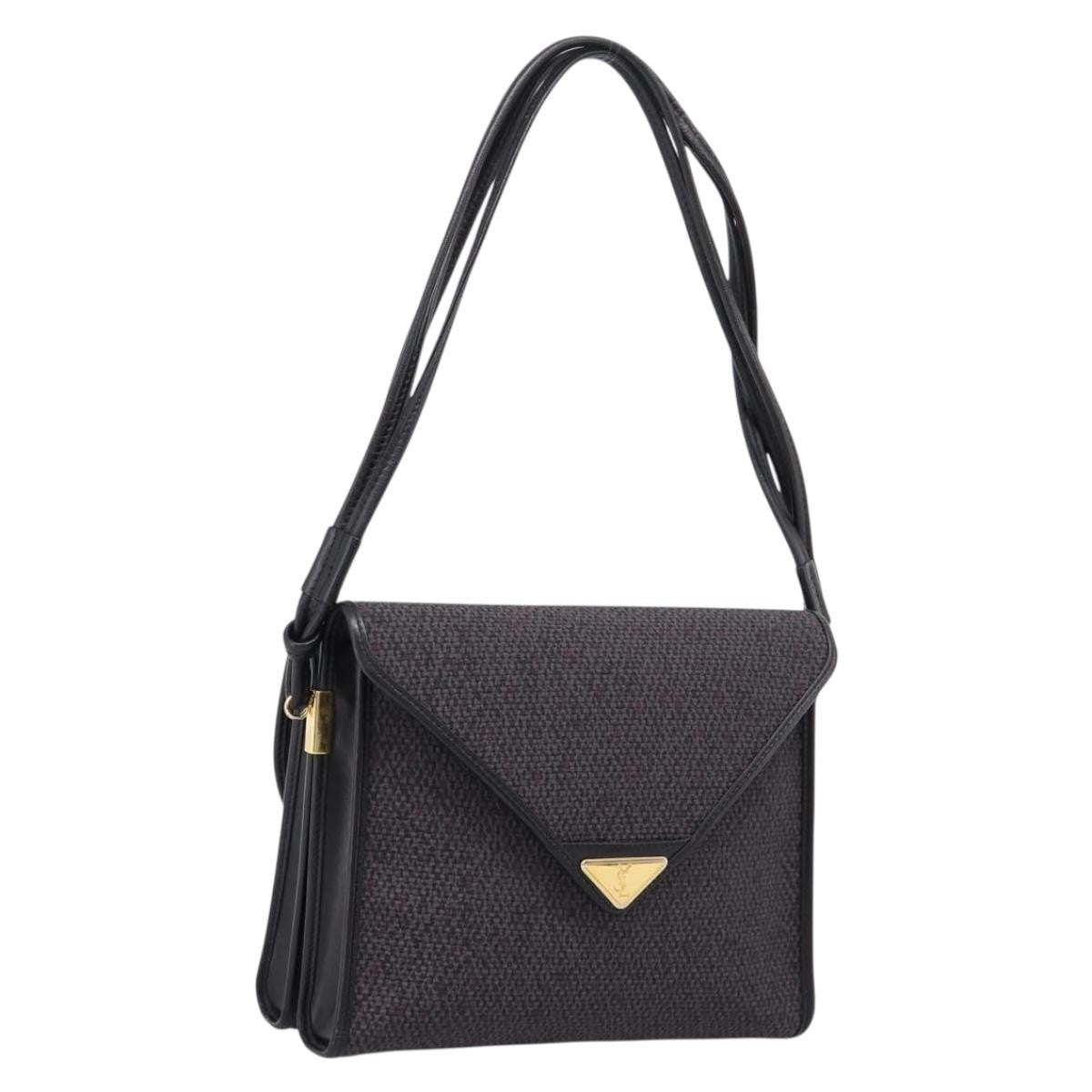 Saint Laurent Vintage Shoulder Bag Leather Gray Canvas Shoulder Bag Bag (Pre-Owned)