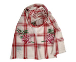 Gucci Unisex Off White Wool Plaid Rose Print Scarf Muffler