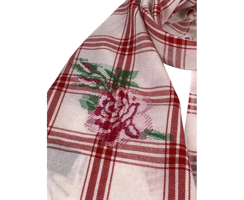 Gucci Unisex Off White Wool Plaid Rose Print Scarf Muffler