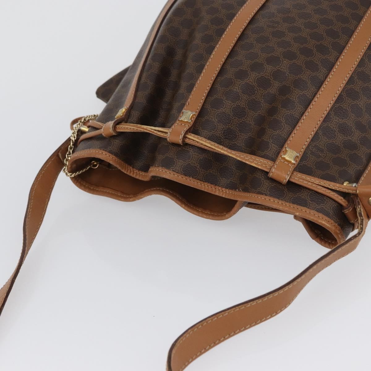 Celine Vintage Shoulder Bag Macadam Canvas & Leather Brown Canvas Shoulder Bag Bag (Pre-Owned)