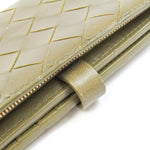 Bottega Veneta Intrecciato Khaki Leather Wallet  (Pre-Owned)