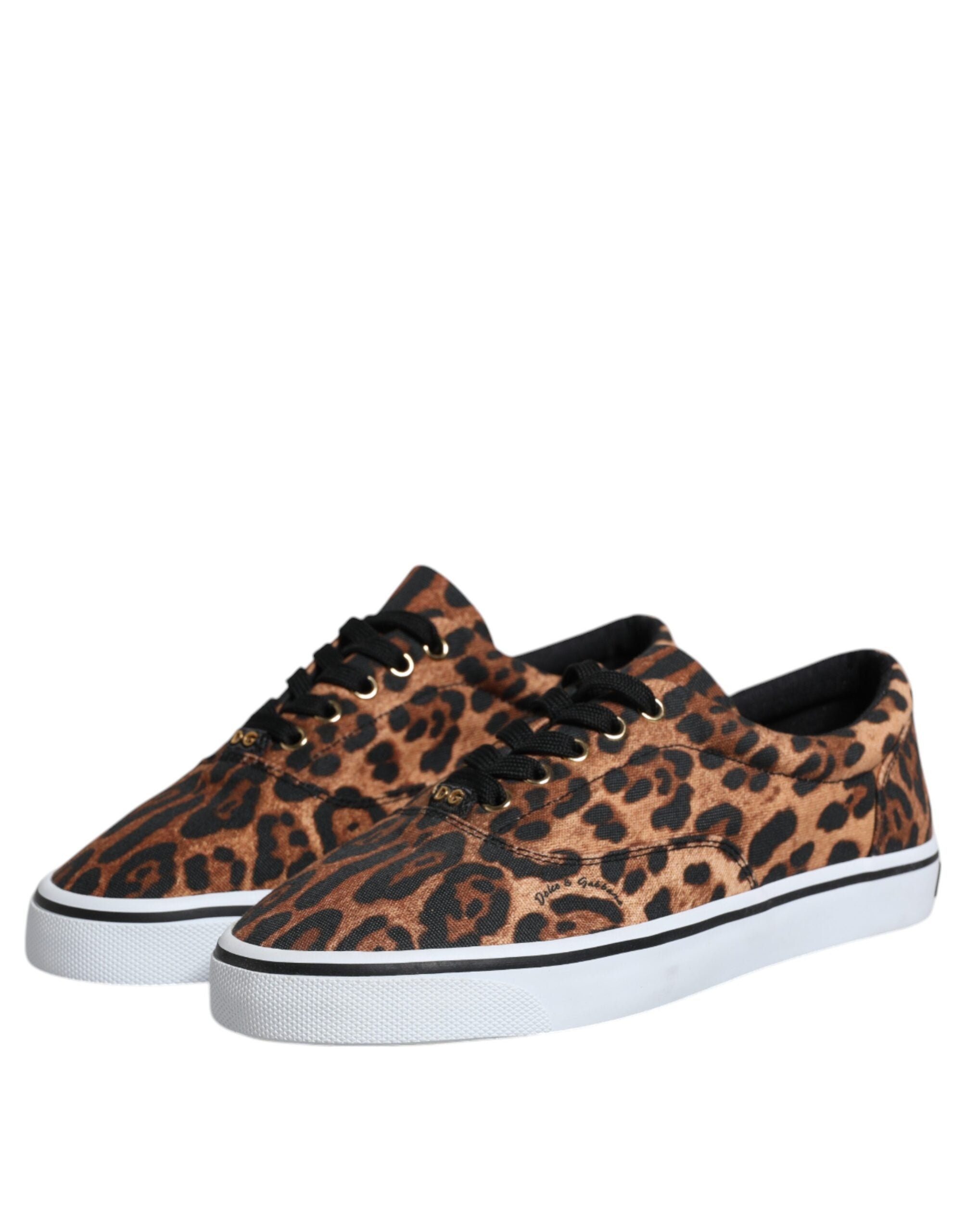 Dolce & Gabbana Brown Leopard Logo Print Cotton Sneakers Men's Shoes