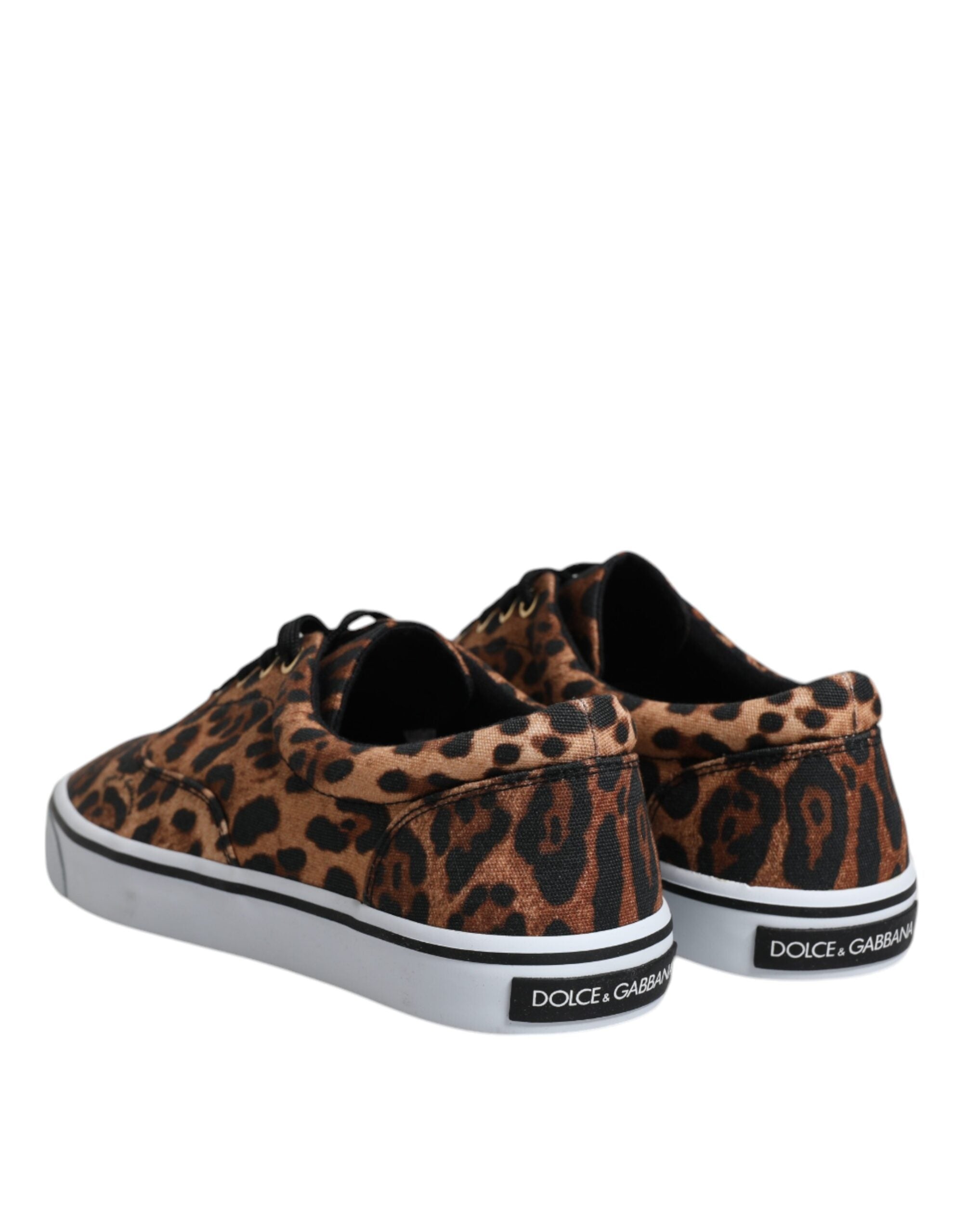 Dolce & Gabbana Brown Leopard Logo Print Cotton Sneakers Men's Shoes