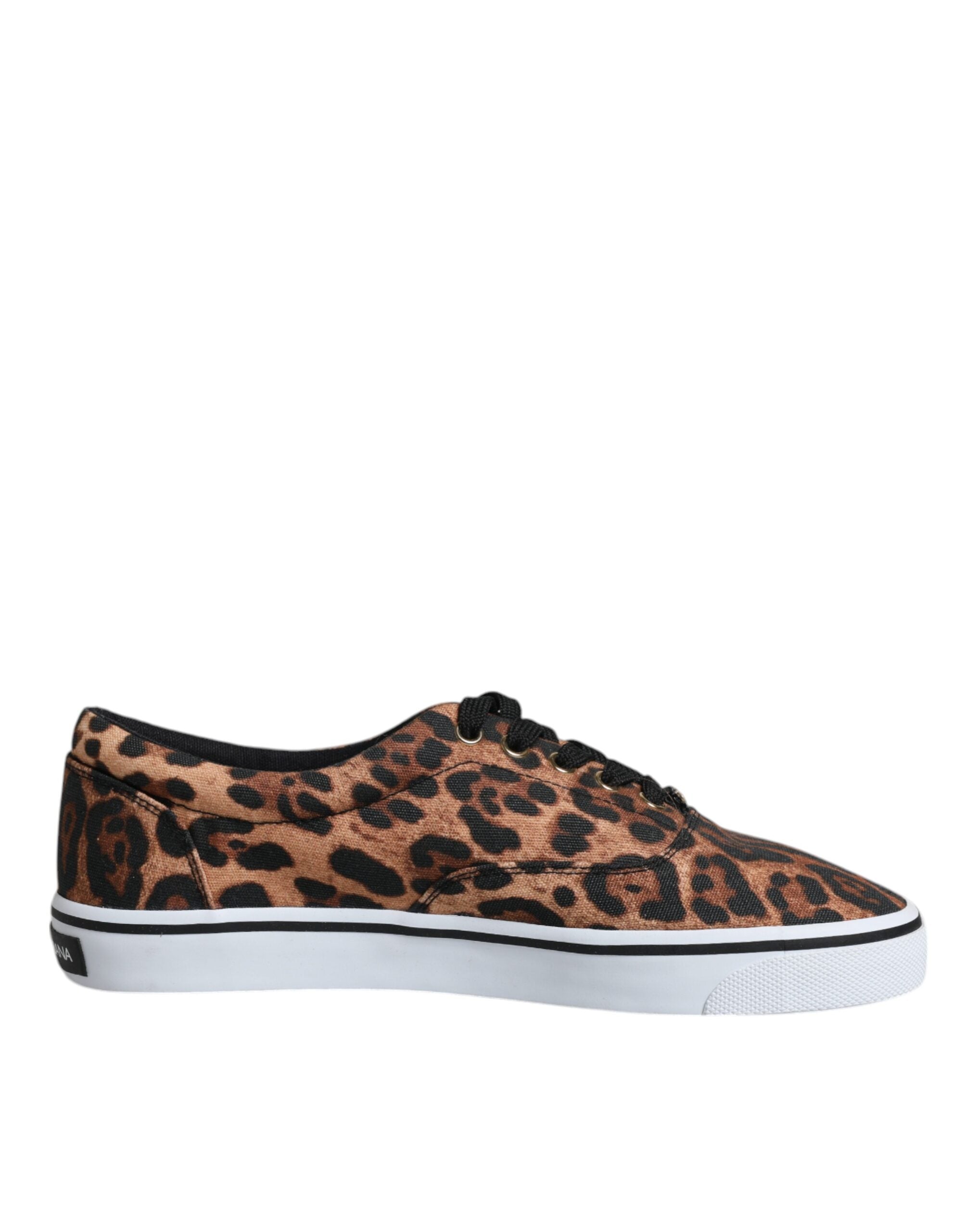 Dolce & Gabbana Brown Leopard Logo Print Cotton Sneakers Men's Shoes