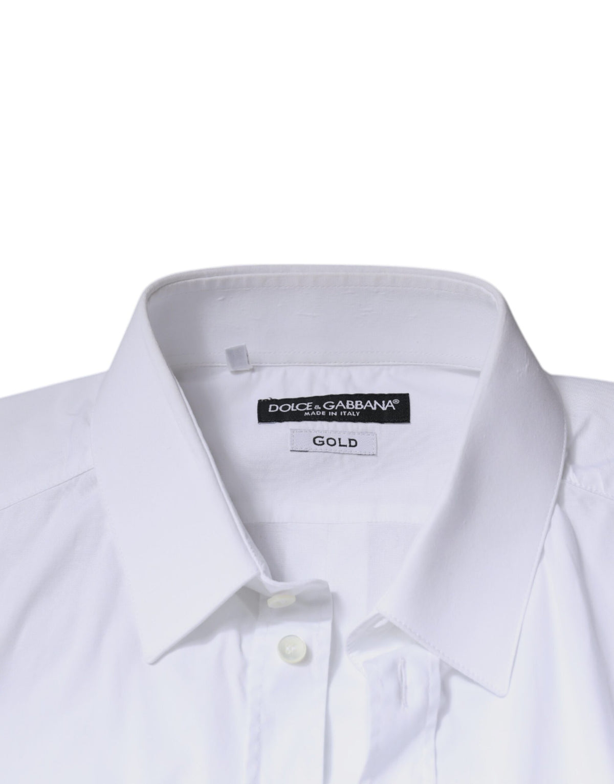 Dolce & Gabbana White Cotton Long Sleeve GOLD Dress Men's Shirt (Pre-Owned)