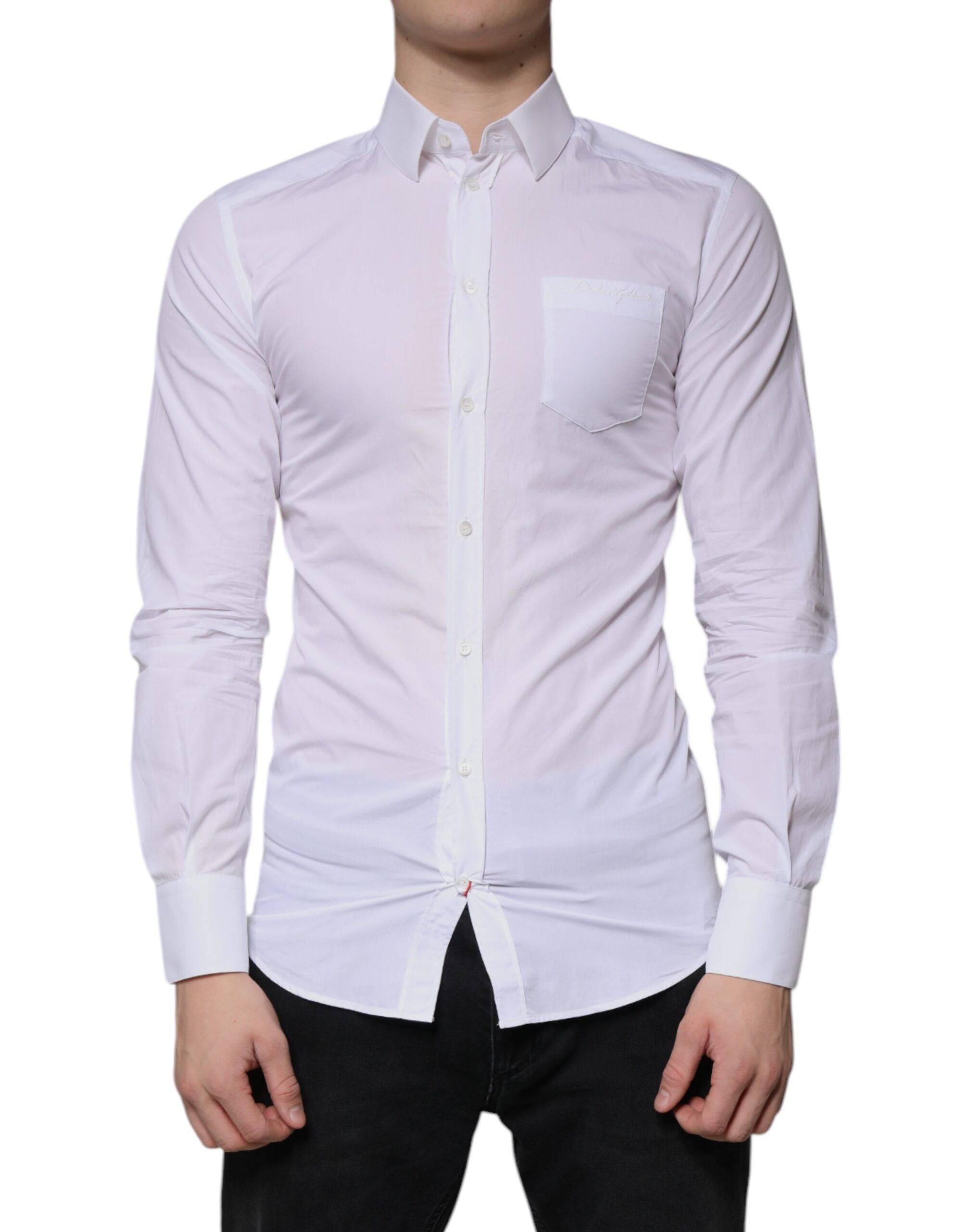 Dolce & Gabbana White Cotton Long Sleeve GOLD Dress Men Men's Shirt (Pre-Owned)