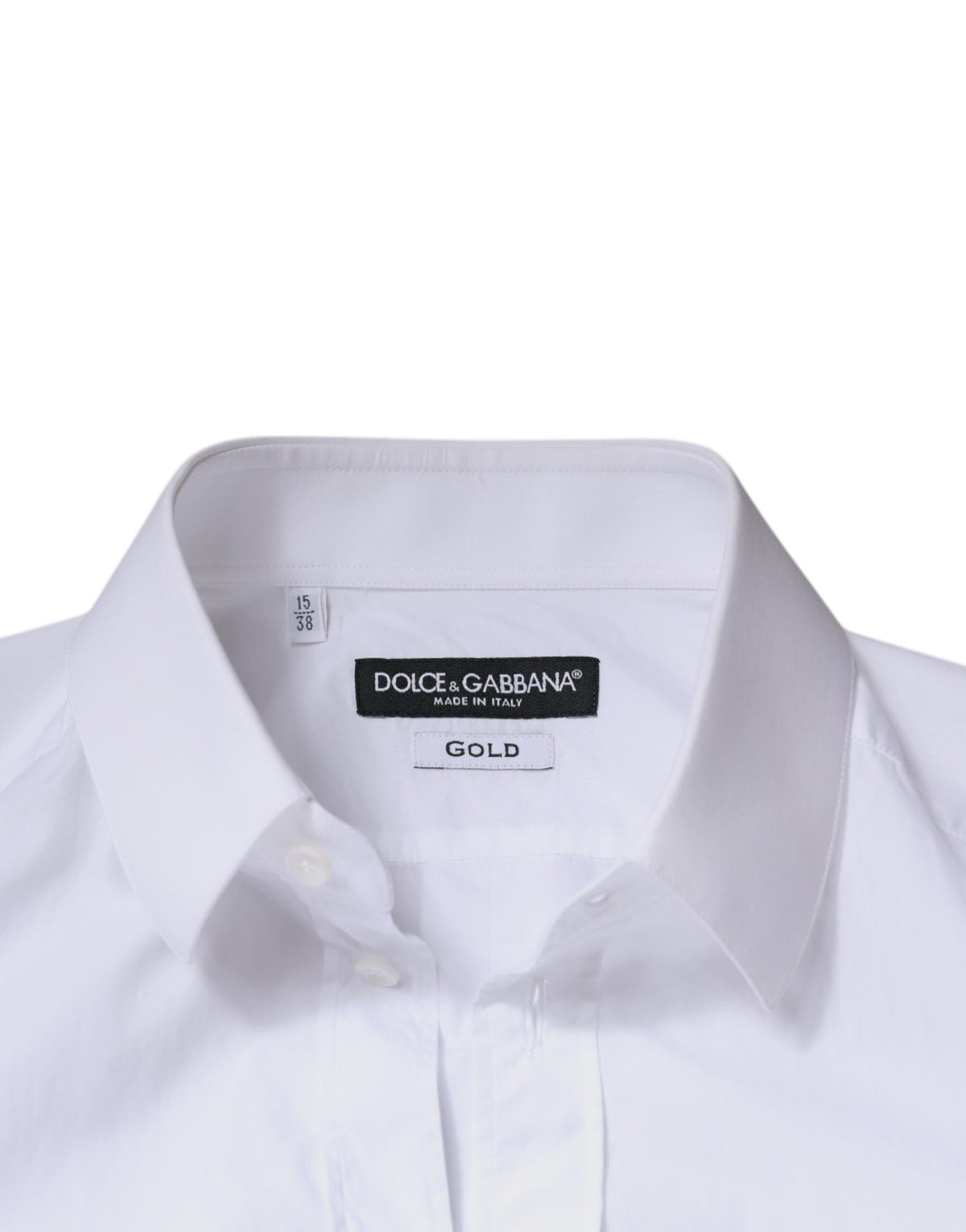 Dolce & Gabbana White Cotton Long Sleeve GOLD Dress Men Men's Shirt (Pre-Owned)