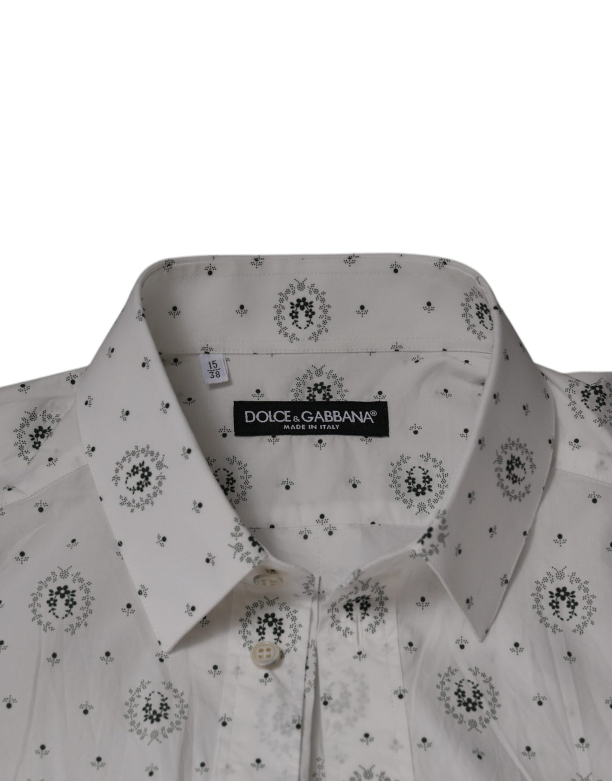 Dolce & Gabbana White Printed Cotton Slim Fit Men Dress Men's Shirt (Pre-Owned)