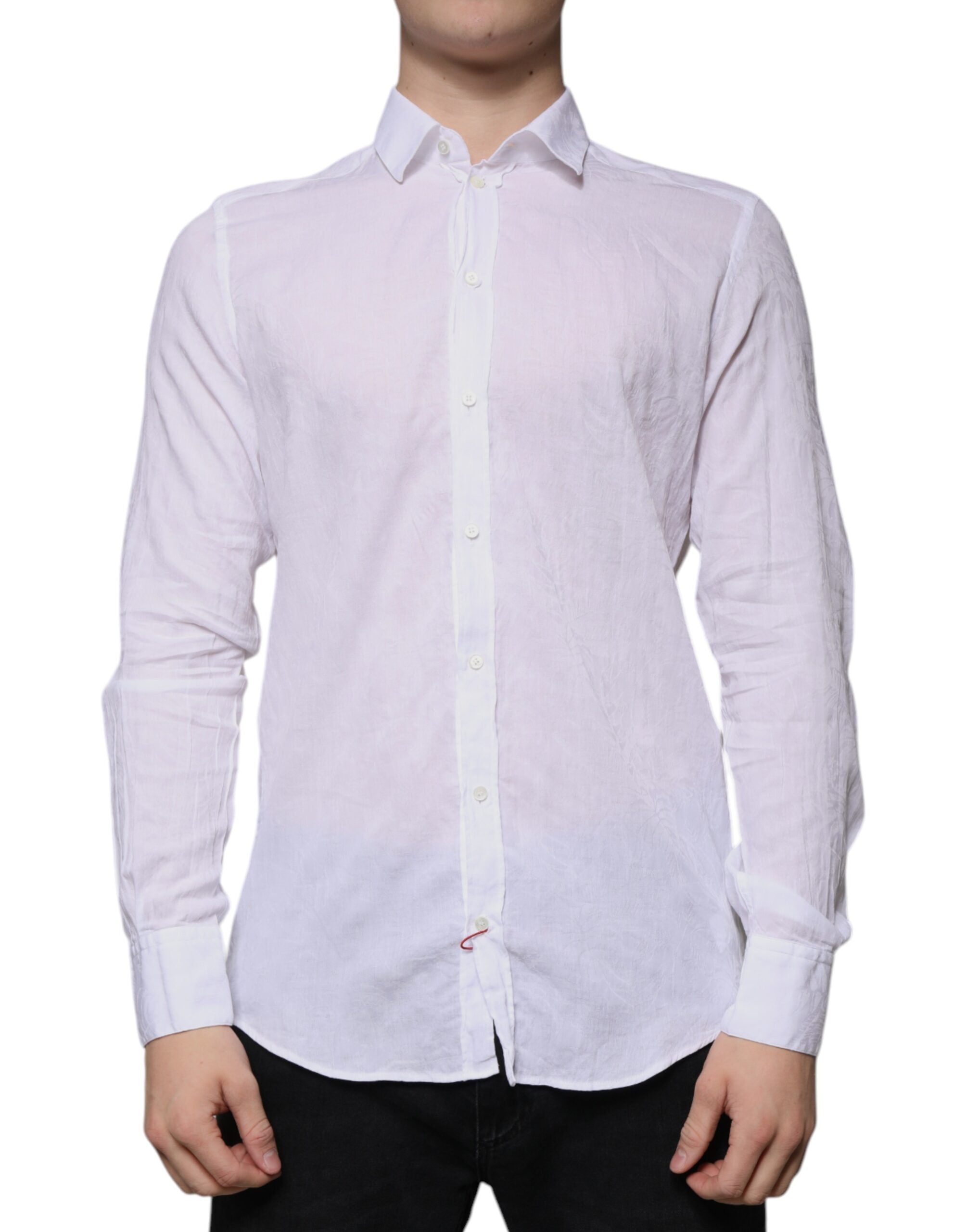 Dolce & Gabbana White Cotton Slim Fit Men Formal Dress Men's Shirt (Pre-Owned)