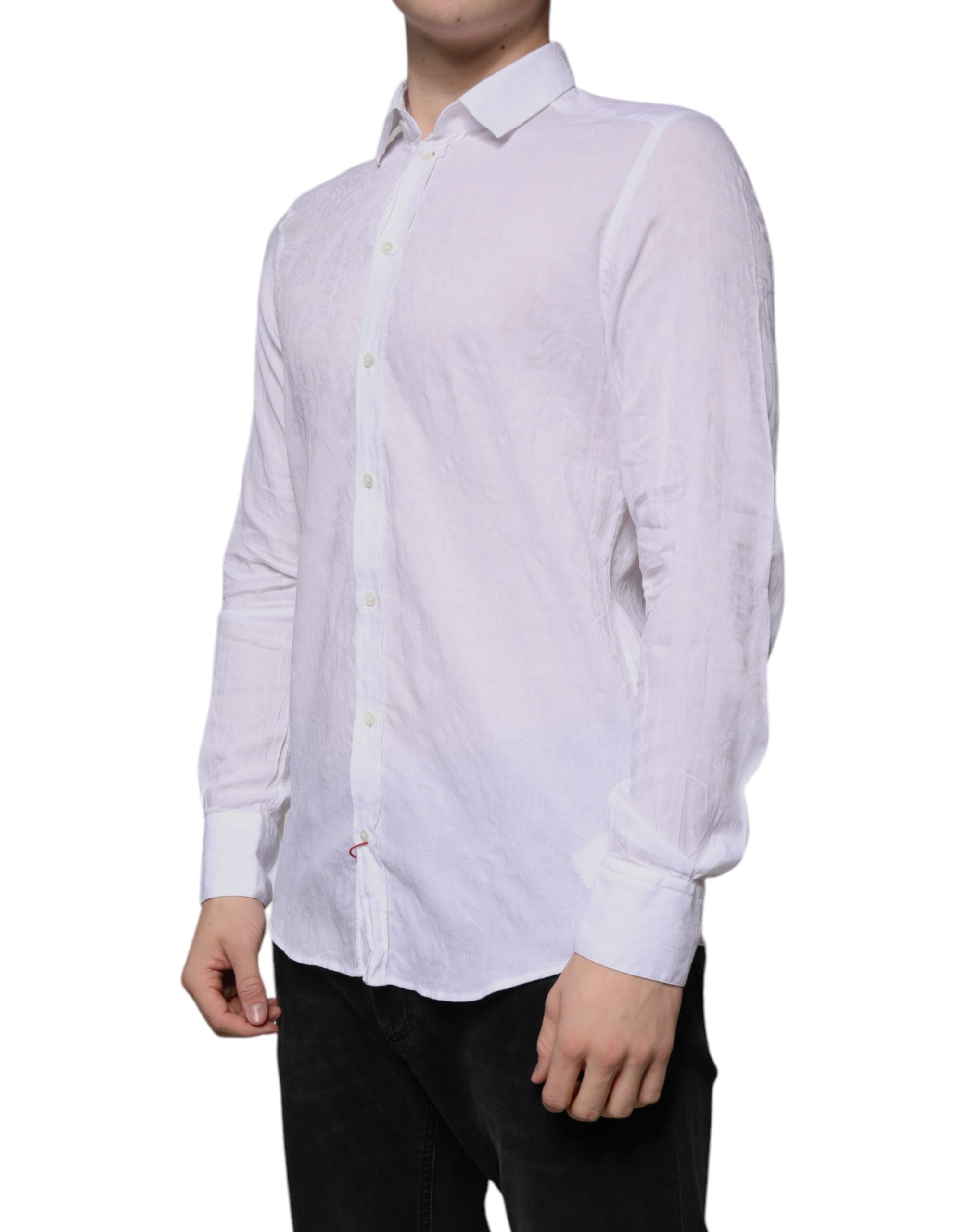 Dolce & Gabbana White Cotton Slim Fit Men Formal Dress Men's Shirt (Pre-Owned)