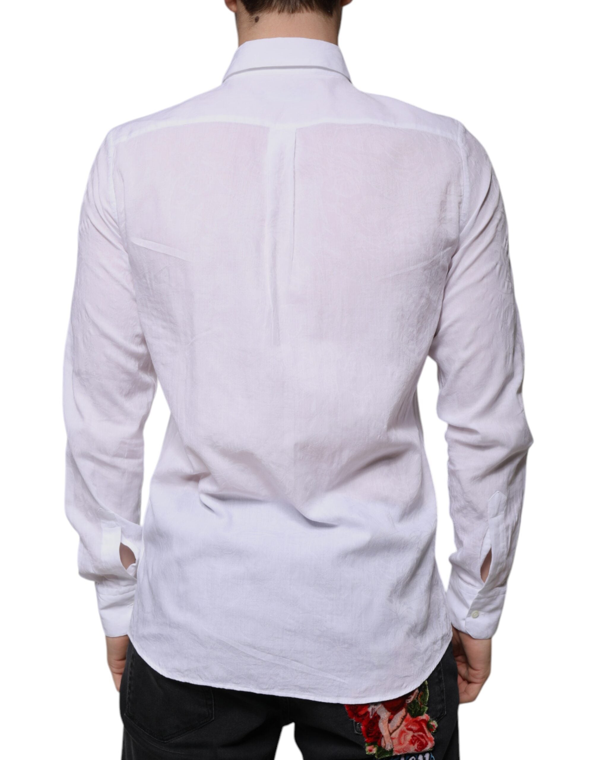 Dolce & Gabbana White Cotton Slim Fit Men Formal Dress Men's Shirt (Pre-Owned)