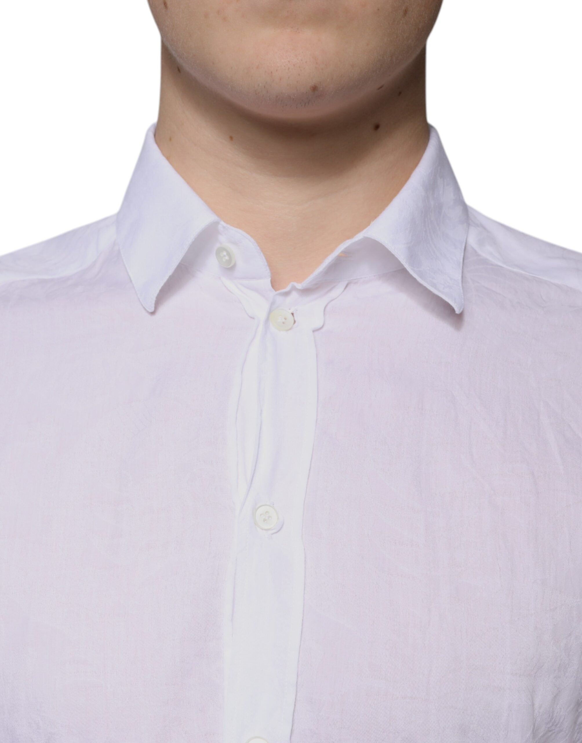 Dolce & Gabbana White Cotton Slim Fit Men Formal Dress Men's Shirt (Pre-Owned)