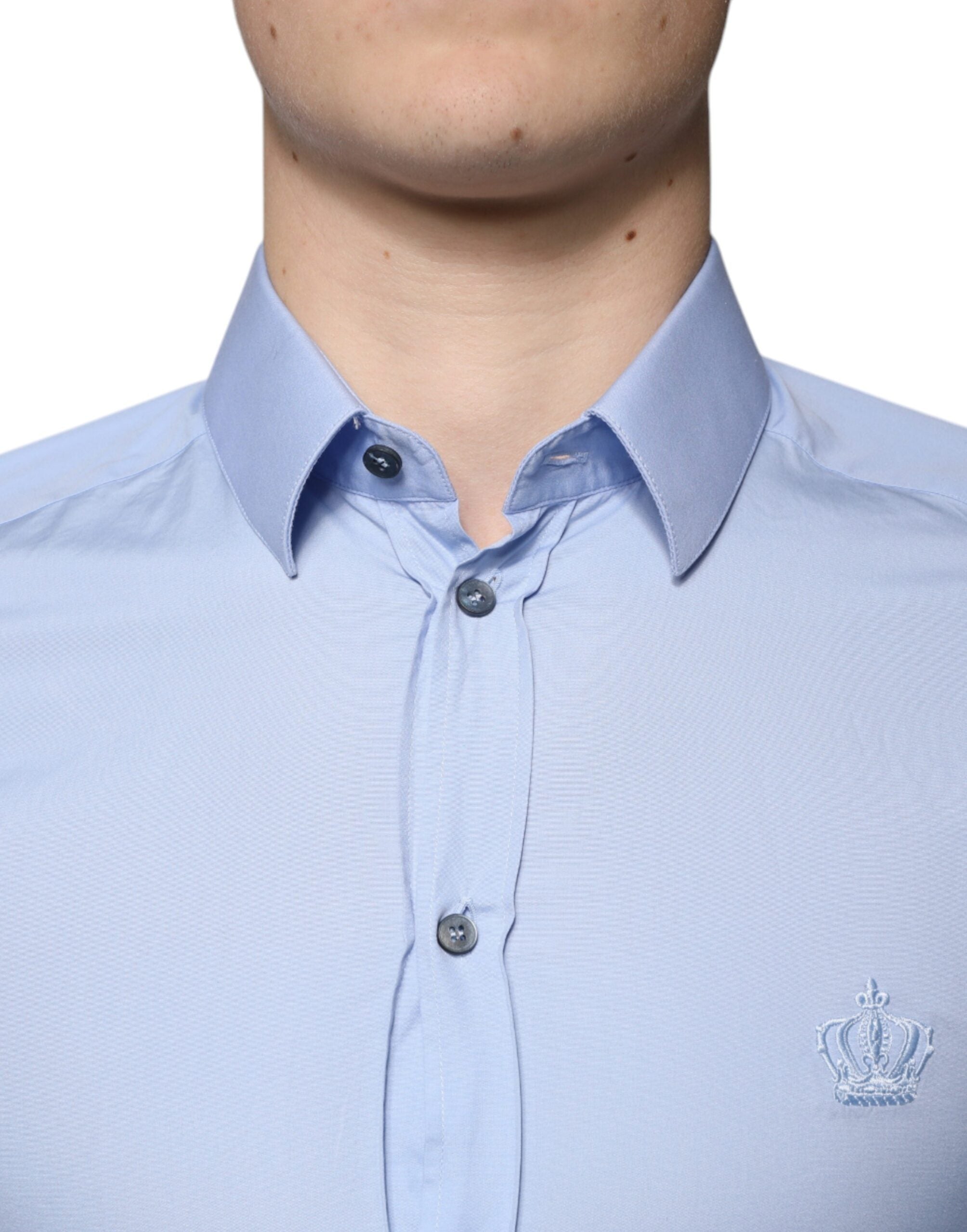 Dolce & Gabbana Light Blue Cotton Slim Fit GOLD Dress Men's Shirt (Pre-Owned)
