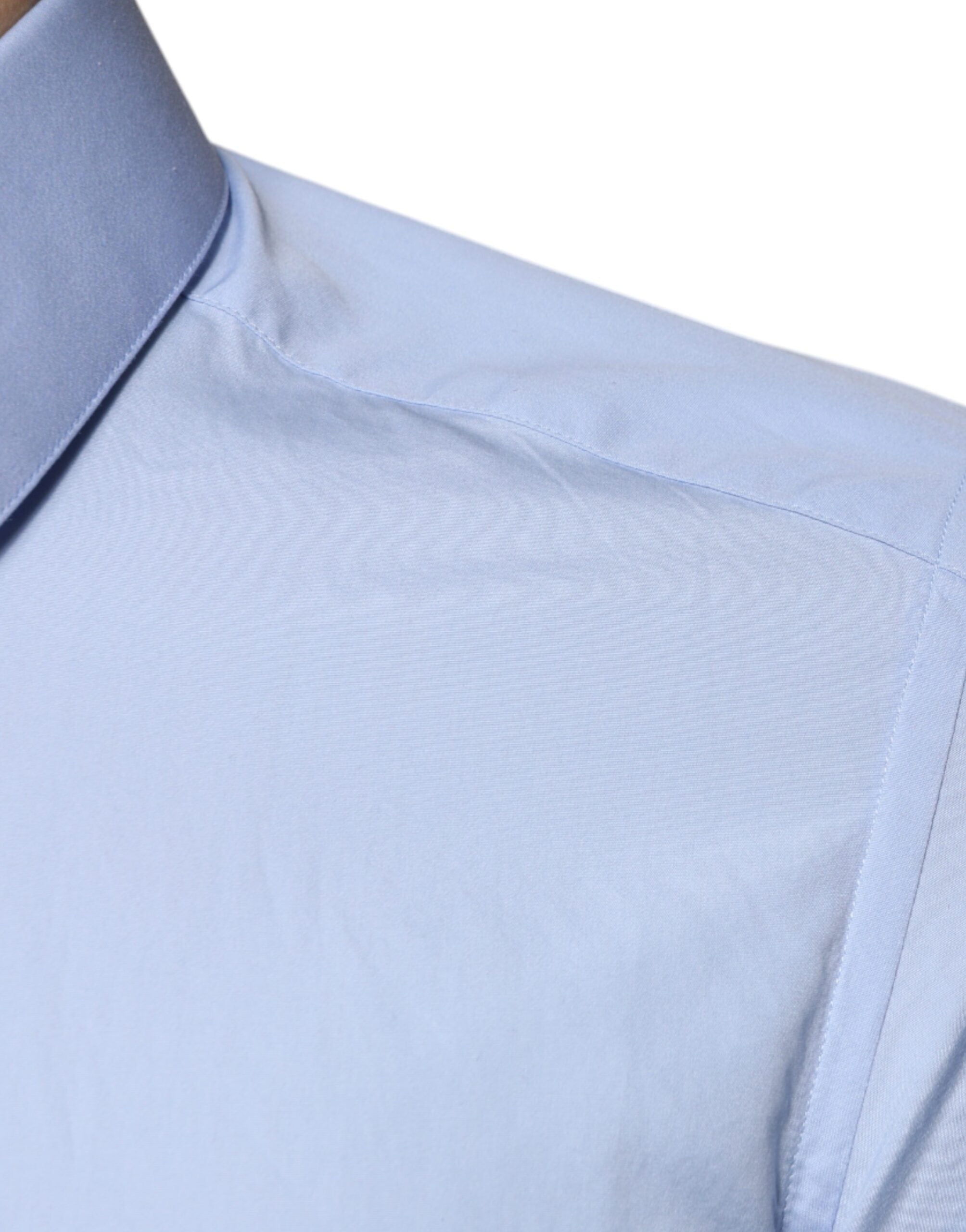 Dolce & Gabbana Light Blue Cotton Slim Fit GOLD Dress Men's Shirt (Pre-Owned)