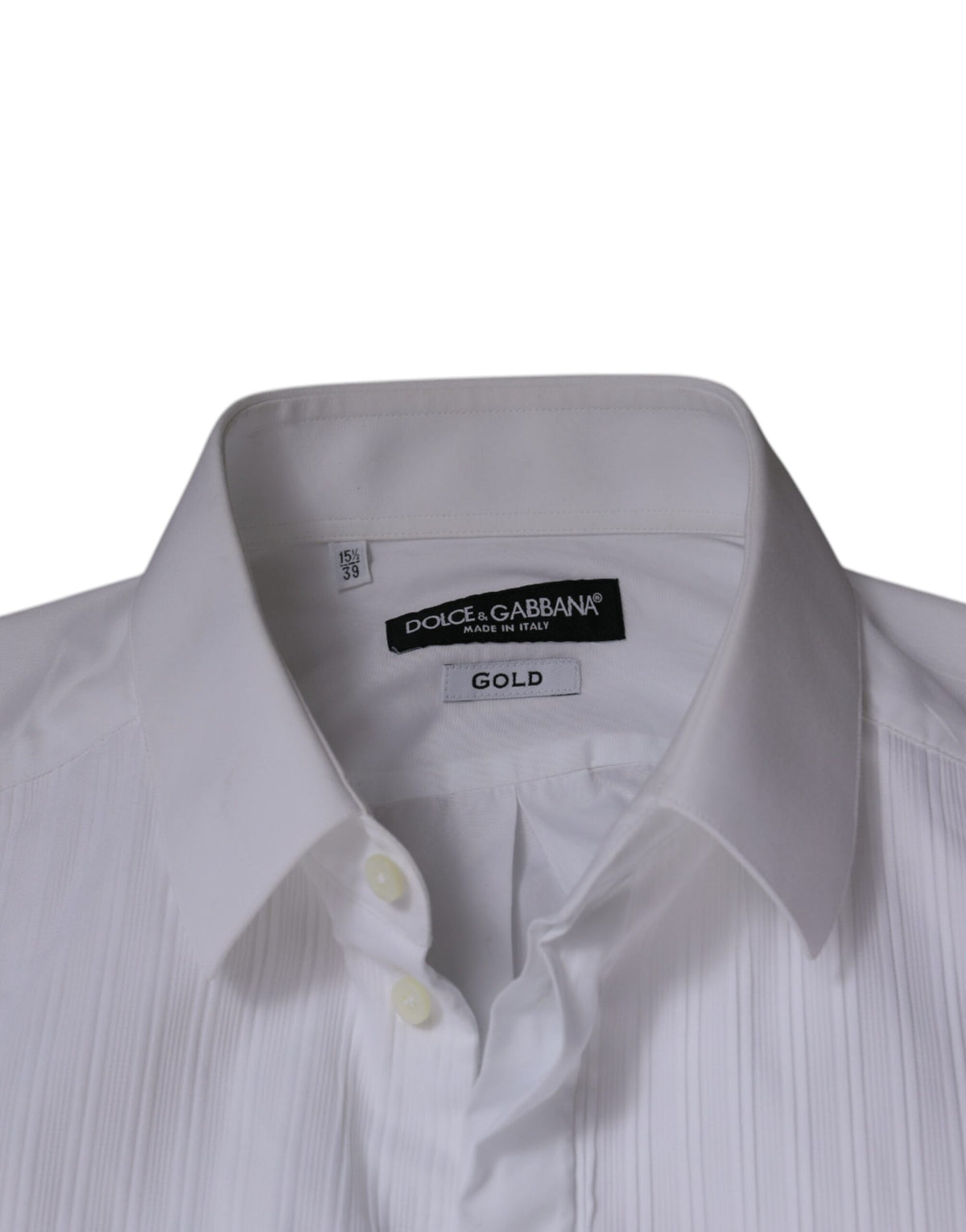 Dolce & Gabbana White Bib Cotton Poplin GOLD Men Formal Men's Shirt (Pre-Owned)