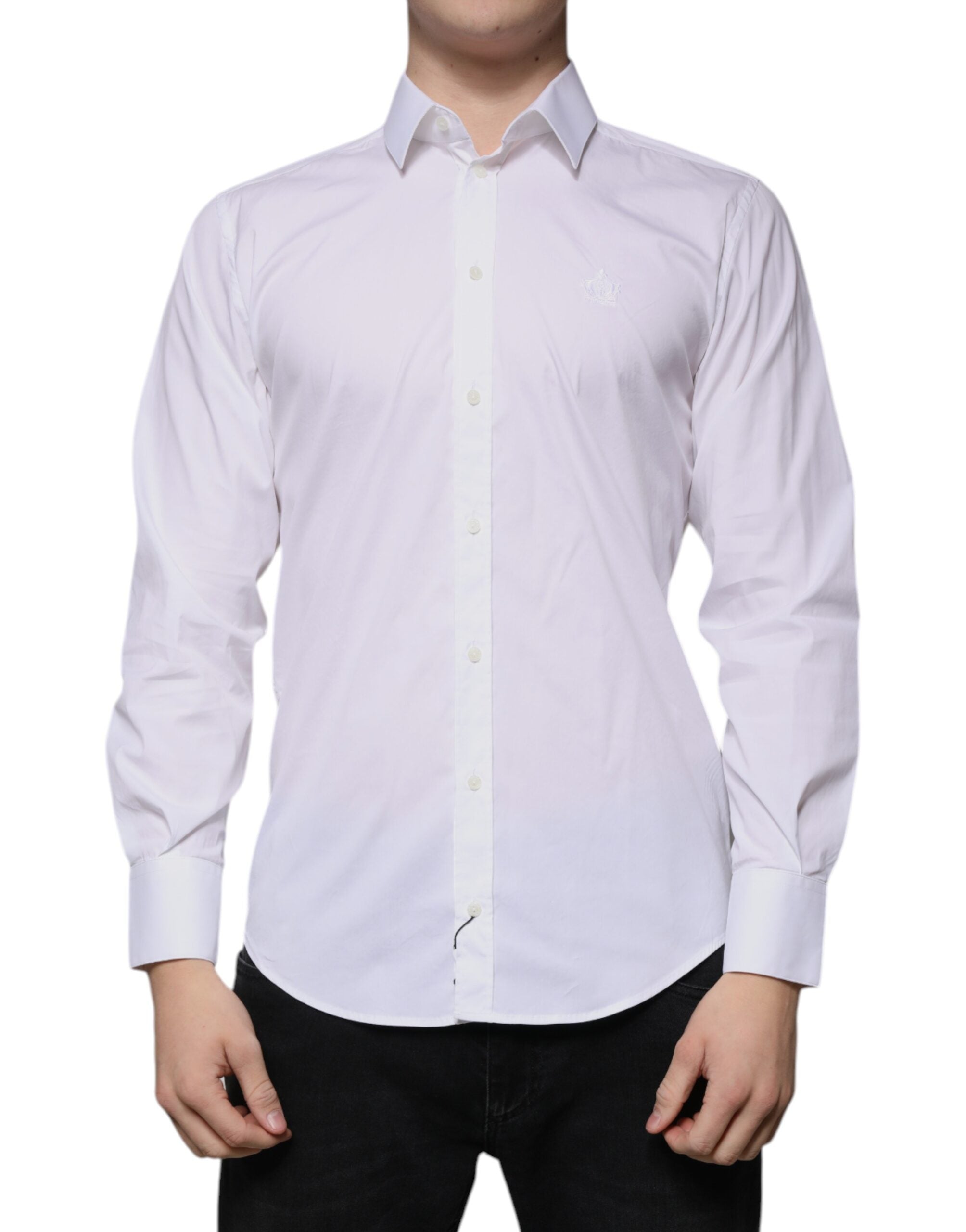 Dolce & Gabbana White Cotton Slim Fit Men MARTINI Dress Men's Shirt (Pre-Owned)