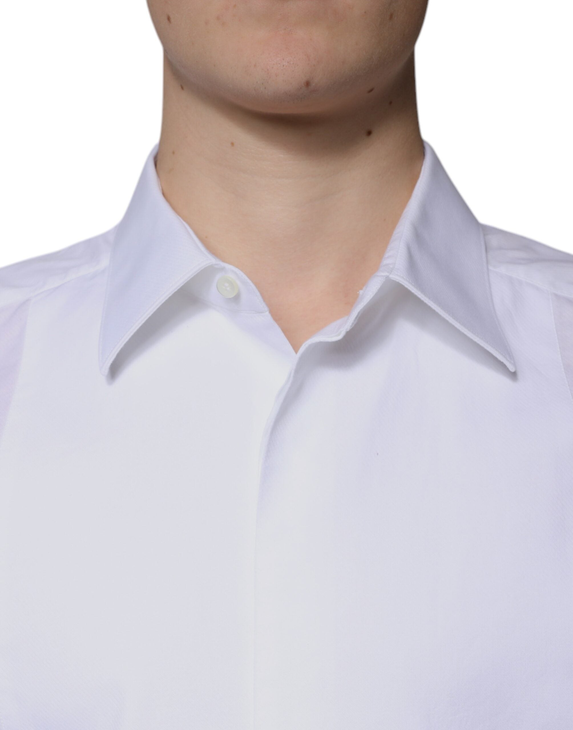 Dolce & Gabbana White Bib Cotton Poplin GOLD Formal Men's Shirt (Pre-Owned)