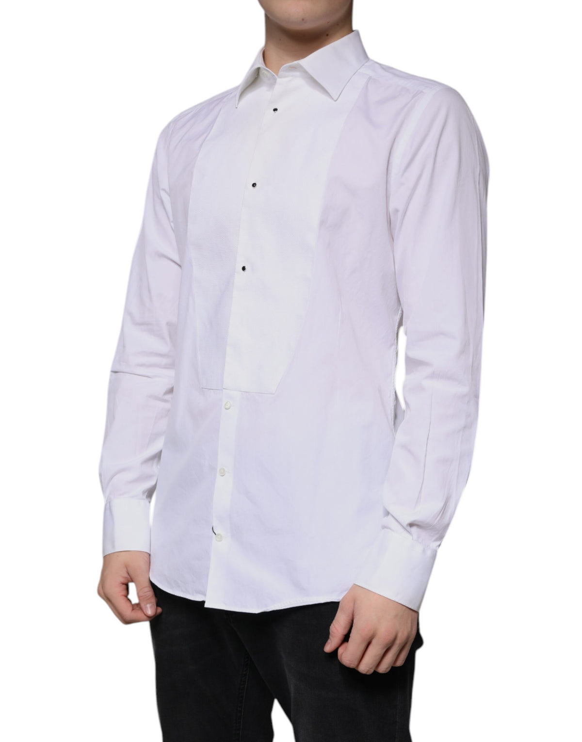 Dolce & Gabbana White Bib Cotton Poplin GOLD Men Formal Men's Shirt (Pre-Owned)