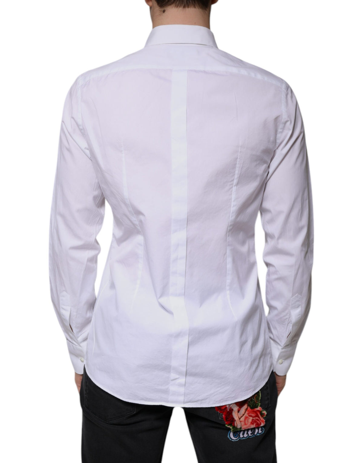 Dolce & Gabbana White Bib Cotton Poplin GOLD Men Formal Men's Shirt (Pre-Owned)
