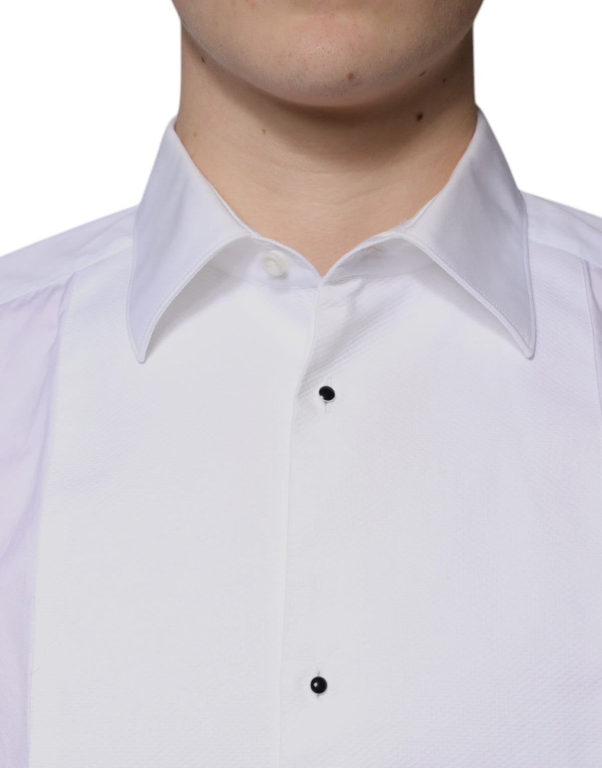 Dolce & Gabbana White Bib Cotton Poplin GOLD Men Formal Men's Shirt (Pre-Owned)